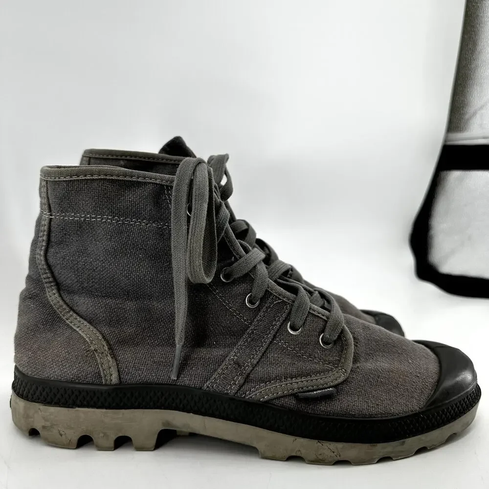 Palladium Pallabrouse High Top Cotton Canvas Boots Lace Up Metal Black 11